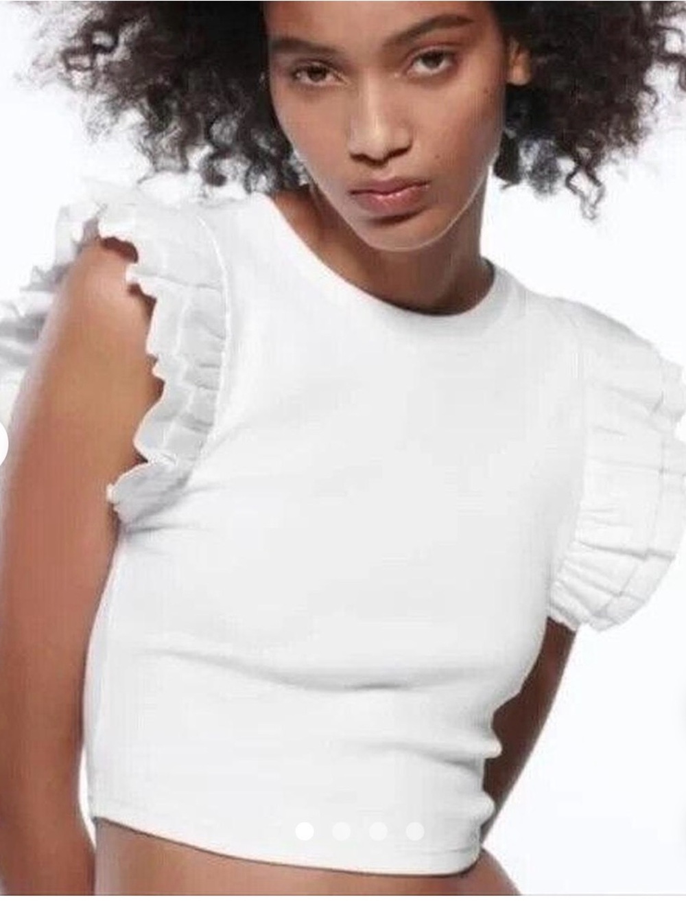 Zara White Ruffle Sleeve Crop Tee
